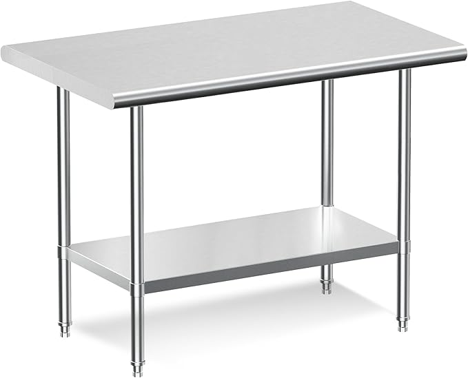 Real Relax Stainless Steel Table, NSF Commercial Heavy Duty Stainless Steel Table for Prep with Adjustable Undershelf, for Commercial Kitchen, Laundry Room and Garage - 24" D x 36" W x 34" H