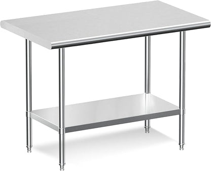 Real Relax Stainless Steel Table, NSF Commercial Heavy Duty Stainless Steel Table for Prep with Adjustable Undershelf, for Commercial Kitchen, Laundry Room and Garage - 24" D x 36" W x 34" H