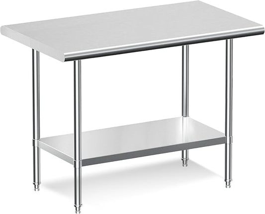 Real Relax Stainless Steel Table, NSF Commercial Heavy Duty Stainless Steel Table for Prep with Adjustable Undershelf, for Commercial Kitchen, Laundry Room and Garage - 24" D x 36" W x 34" H