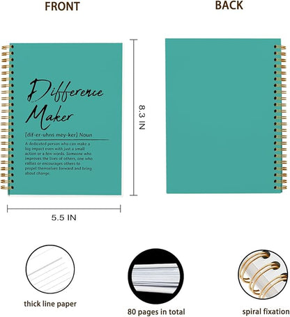 OXW Difference Maker Appreciation Gift, Meeting Notebook for Work, Thank You Gifts for Leader Mentor Manager Boss, Office Supplies Social Worker Notebook, Green Hardcover Spiral Notebook 5.5 x 8.3