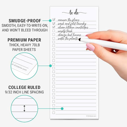 321Done 2-Pack Skinny To Do List Notepad, Made in USA - 3.7x8.5, College Ruled, Simple Stylish To-Dos Memo Pad for Planning, Tasks, Appointments, Reminders, Home, Office - 50 Sheets per Pad