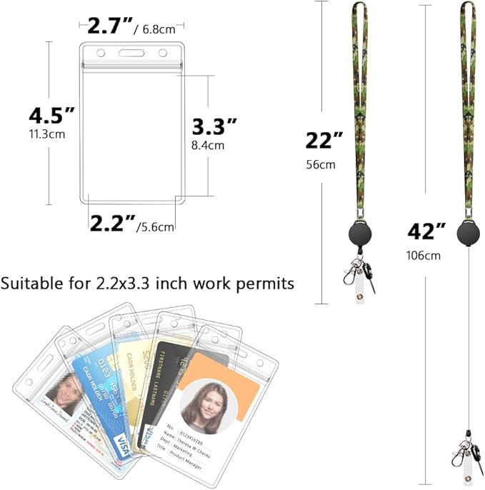 6 Pack Retractable Badge Lanyards and ID Badge Holder, Strap Lanyard with Swivel Metal Clasp for Badge Holders, Keychains, Offices, Staff, Students, Employees, Camouflage