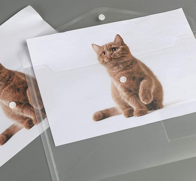 A4 Plastic Envelopes,20 Pack Clear Plastic Poly Envelope with Button Snap Closure,Clear Plastic Folders for Documents,Plastic File Bag Filing Envelopes for School Work Office Organization