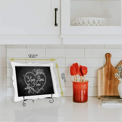 Tabletop Chalkboard Sign with Easel (11x13) + 8 Brilliant Liquid Chalk Markers | Hanging or Freestanding Framed Chalkboard with Hand Crafted Sweetheart Frame - Multipurpose Small Chalkboard Sign