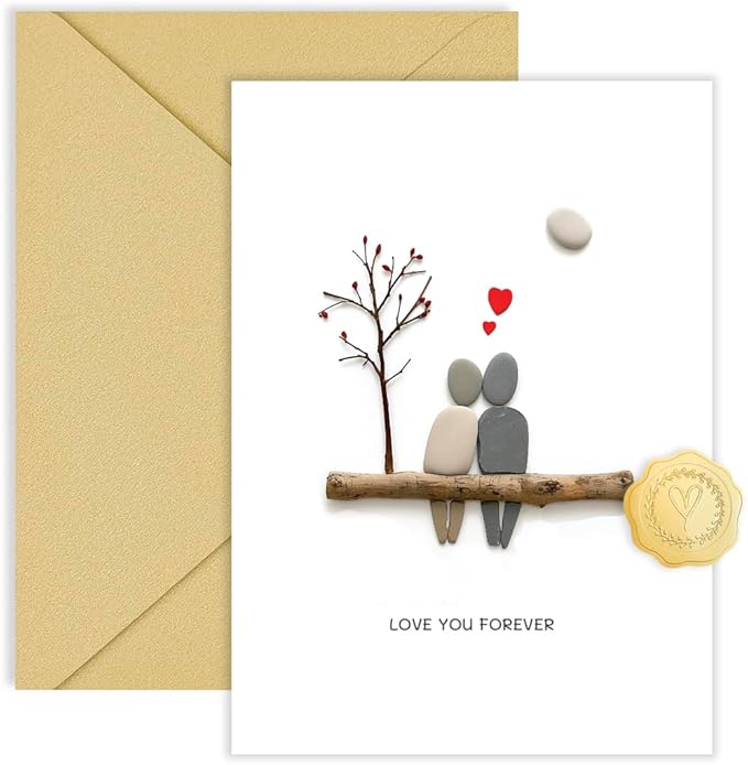 Anniversary Card for Couple Husband Wife, Happy Anniversary to Her Him, Romantic Wedding Love Gifts Valentines Day Card (Pebble Couple)