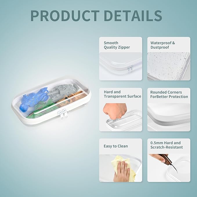 Bliss Bins Set of 2 - Hard Sided Clear Zipper Case for Storage - Professional-Grade Plastic Hard Shell Zippered Organizers, Cosmetic Bag, Snack Bins