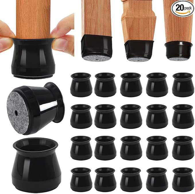 BUMACO Chair Leg Floor Protectors Chair Leg Protectors for Hardwood Floors Silicone Pads Covers to Protect Floors (Black-20 Pcs, Universal L (1.3"-2")