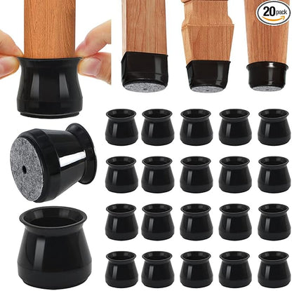 BUMACO Chair Leg Floor Protectors Chair Leg Protectors for Hardwood Floors Silicone Pads Covers to Protect Floors (Black-20 Pcs, Universal L (1.3"-2")
