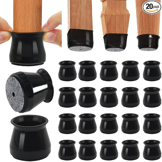 BUMACO Chair Leg Floor Protectors Chair Leg Protectors for Hardwood Floors Silicone Pads Covers to Protect Floors (Black-20 Pcs, Universal L (1.3"-2")
