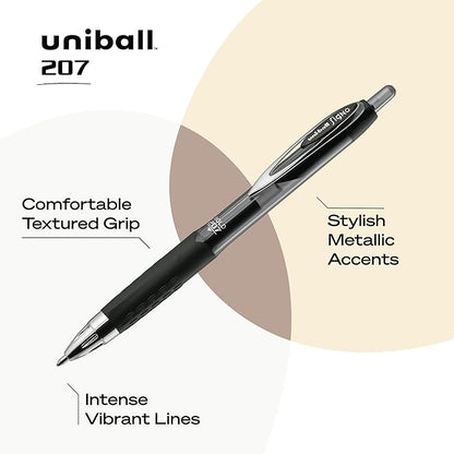 Uni-Ball 207 Gel Pen 12 Pack - 1.0mm Bold Black Pens, Gel Ink School Pens - School Supplies, Teacher Pens, Journaling Pens - Back to School