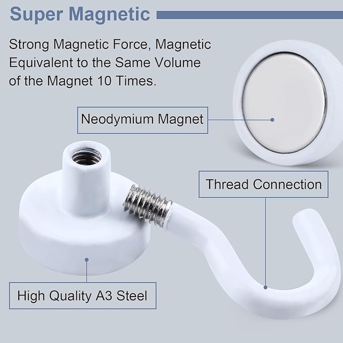 DIYMAG Magnetic Hooks, 30Lbs Strong Heavy Duty Cruise Magnet S-Hooks for Classroom, Fridge, Hanging, Cabins, Grill, Kitchen, Garage, Workplace and Office etc, (20 Pack-White)