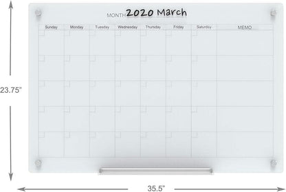 Audio-Visual Direct Magnetic Glass Dry Erase Board Set (3' x 2', Calendar White) for Wall - Monthly Planner