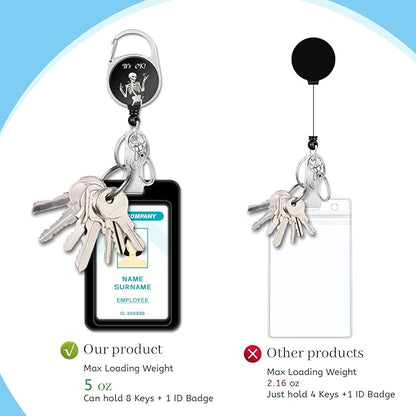 Lanyards for Id Badges, Funny Skeleton Badge Holder with Retractable Reel Clip, Skull Work Name Tags Keychain Lanyard ID Card Protector Cover Case for Women Teacher Nurse Doctor Office