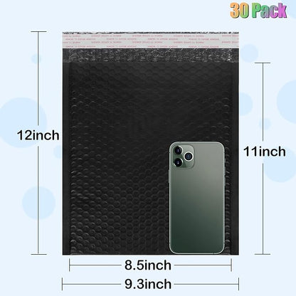 8.5 x 12 Inch Bubble Mailers, 30 Pack Self-Seal Poly Padded Envelope, Waterproof Shipping Bags for Small Business, Black
