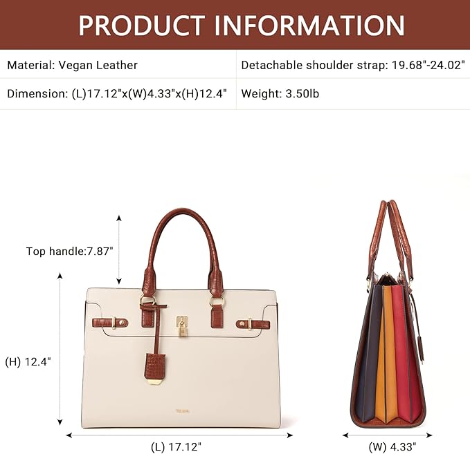 Telena Laptop Tote Bag for Women, 15.6 Inch Shoulder Tote Bag Leather Briefcase for Women, Large Capacity Handbag Bags
