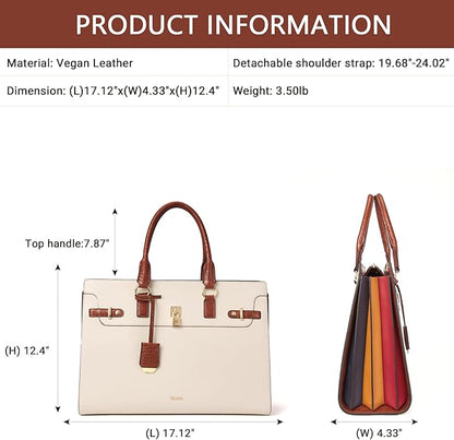 Telena Laptop Tote Bag for Women, 15.6 Inch Shoulder Tote Bag Leather Briefcase for Women, Large Capacity Handbag Bags