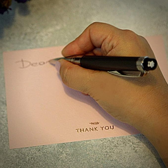 RUN2PRINT (36 Pack Thank You Cards With Envelopes & Foil Stickers - Elegant Dusty Pink Emboss Gold Foil Pressed - Blank Notes Wedding, Bridal, Baby Shower, Business and Formal All Occasion Cards