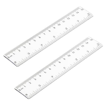 2 Pack 6 inch Clear Plastic Ruler Straight Shatterproof Transparent Rulers for Office Supply (Clear)