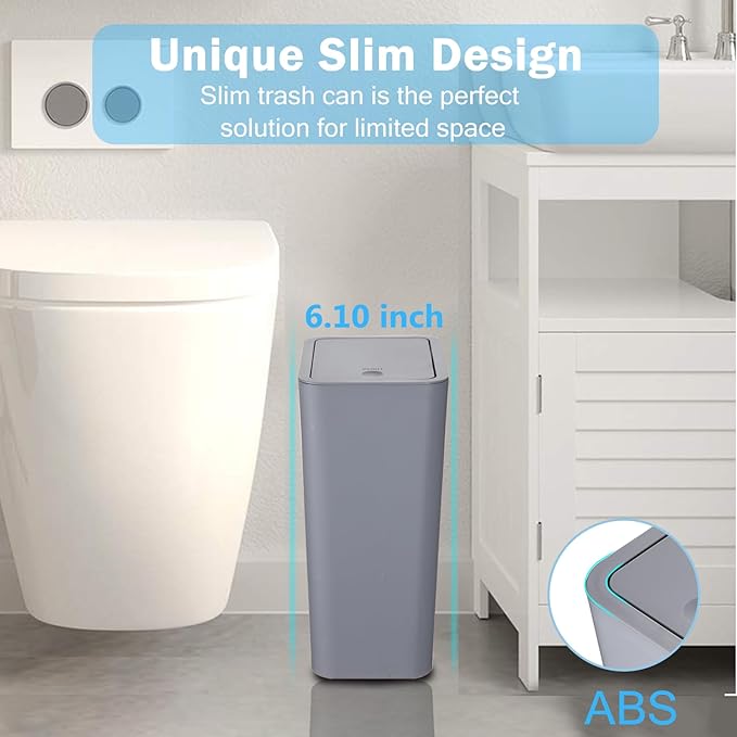 SHPMXUPW 3 Pack Bathroom Small Trash Can with Lid,10L / 2.6 Gallon Slim Garbage Bin Wastebasket with Pop-Up Lid for Bedroom, Office, Kitchen, Craft Room, Fits Under Desk/Cabinet/Sink