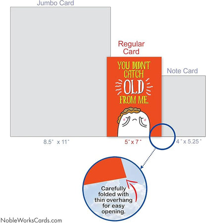 NobleWorks - Funny Happy Birthday Note Card with Envelope (4.63 x 6.75 Inch) - Bday Greeting Card for Women and Men - Congrats Bday Celebration Notecard - Catching Old C9566BDG