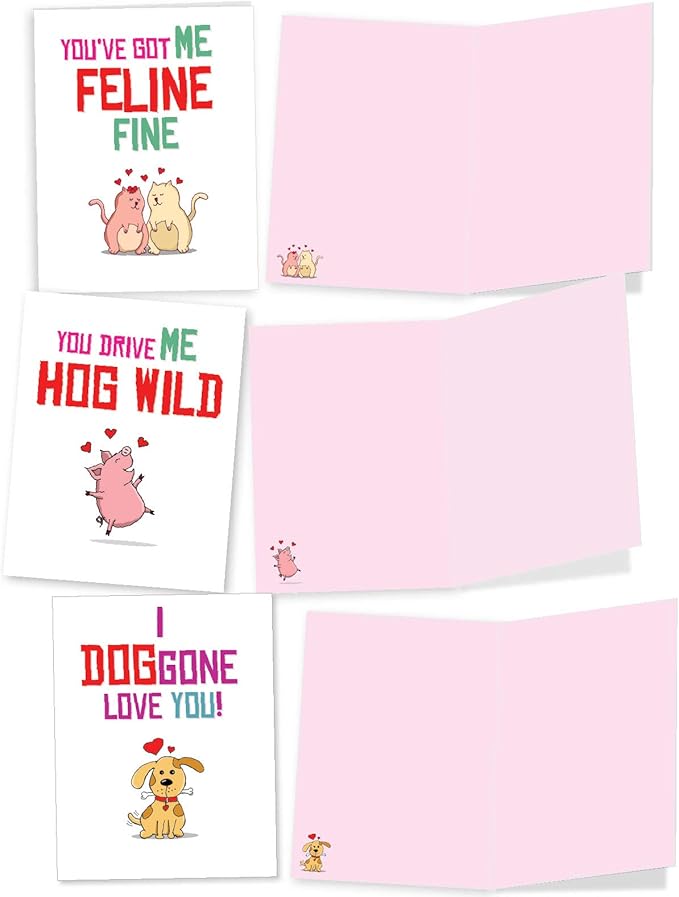 The Best Card Company - 10 Funny Assorted Blank Humor Notecards Box Set 4 x 5.12 Inch w/Envelopes Play on Words for Men, Women (10 Designs, 1 Each) - Loving Puns Gone Wild M5660OCB-B1x10