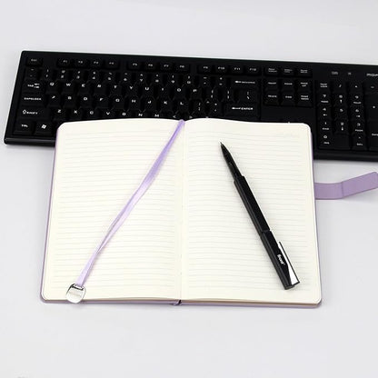 A5 Hard Cover Notebook with Pen Holder, Gold Edges & 180° Lay Flat - Large 5x8.25 Lined, Bookmark, Gift Box - Durable Journal for Office, Study, Travel - Writers, Students (Light Purple)