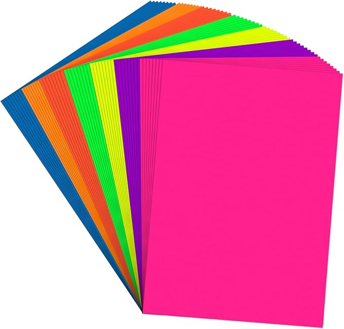 Poster Board 11 x 14 Inches,56 Sheets Neon Paper 7 Color Fluorescent Paper Bright Cardstock 250 GSM/90 lb Heavyweight Projects School Science Fair Event Displays and Business Presentations