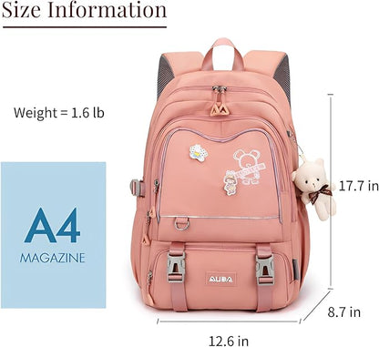 Cute School Laptop Backpack with Large Capacity Multiple Pockets for Girls Travel Friendly with Luggage Strap Accessory Included (Flesh Pink)