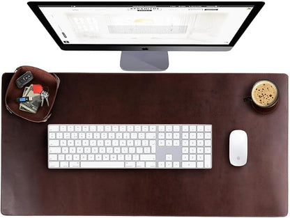 Leather Desk Pad (Real) Leather Desk Mat Set (31x15) Large Desk Cover Desk Blotter Desk Protector Computer Mat for Keyboard Gaming Mouse Pad Table Laptop Office Desktop Accessories Kona 2mm ELIZO