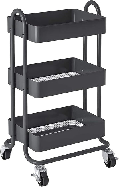 3-Tier Rolling Metal Storage Organizer,Mobile Utility Cart,Kitchen Storage Carts with Caster Wheels,Rolling Utility Cart Suitable for Office,Home,Kitchen,Garden（13.4"x18.1"x31"） Dark Grey