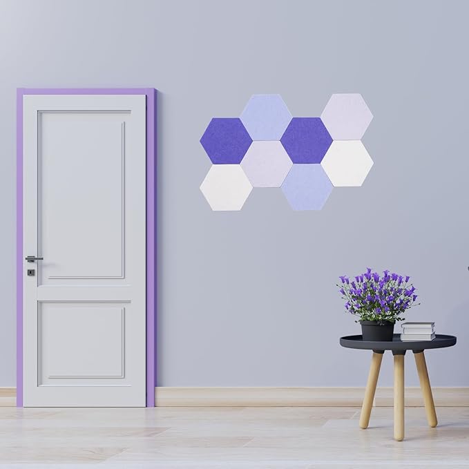 LAJAR 8 Pcs Hexagon Felt Bulletin Board Tiles, Self Adhesive Felt Pin Board Wall Tiles for Photos, Pictures, Memos (Purple)