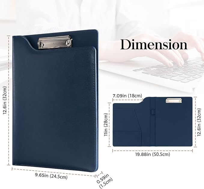 ProCase Clipboard Folder Portfolio, A4 Leather Padfolio Clipboard, Business Portfolio Clipboard Folder Professional Portfolio for Interview Resume Office Conference -Darkblue