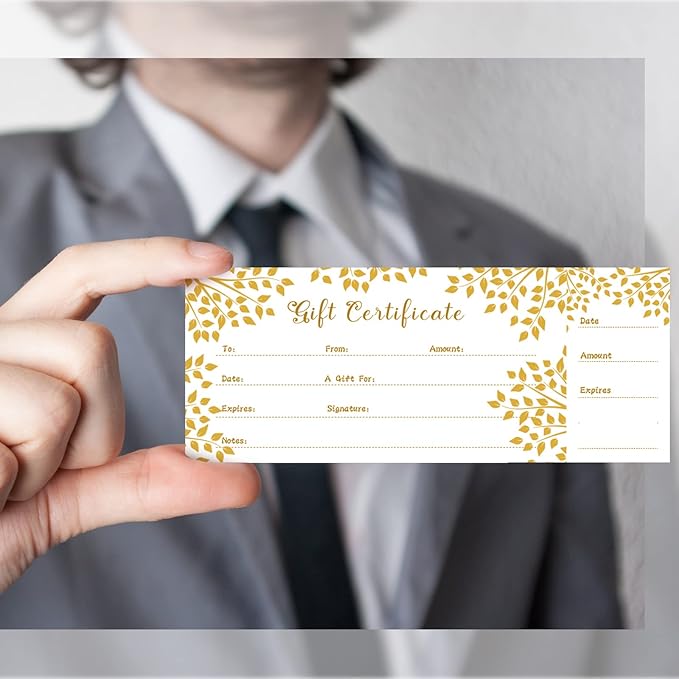 Sinmoe 50 Sets Gift Certificate for Business with 50 Pcs Envelopes Blank Gift Certificate Cards with Name and Address Rustic for Beauty Salon Restaurants Birthday(4.72 x 2.36 Inch, Branch Style)