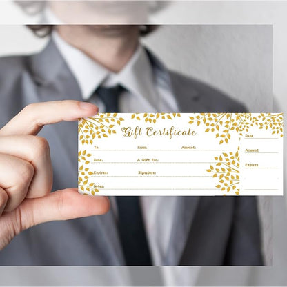 Sinmoe 50 Sets Gift Certificate for Business with 50 Pcs Envelopes Blank Gift Certificate Cards with Name and Address Rustic for Beauty Salon Restaurants Birthday(4.72 x 2.36 Inch, Branch Style)