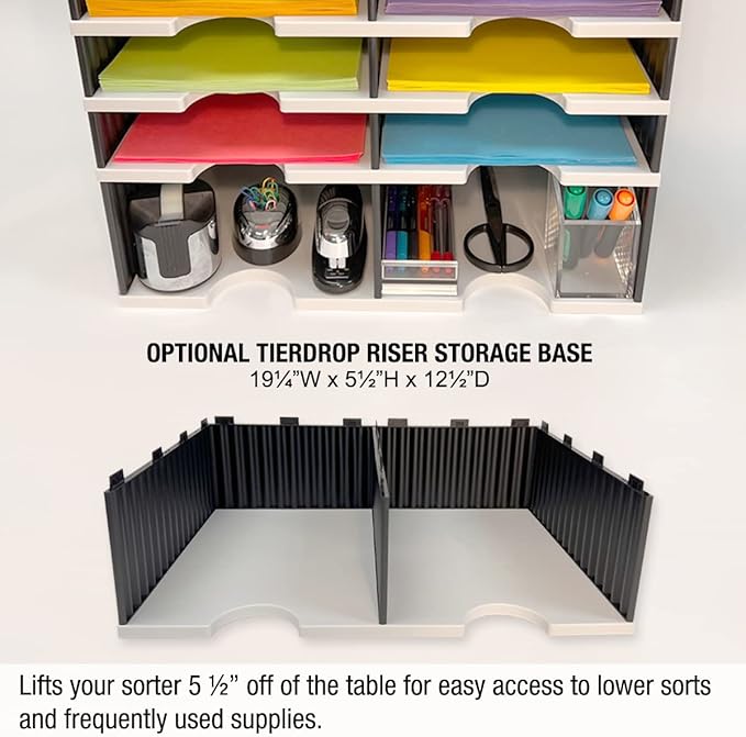 Ultimate Office TierDrop Literature Organizer/Forms Mailroom Classroom Sorter, 16-Compartments with Optional Add-On Tiers for Easy Expansion, Gray w/Black