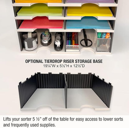 Ultimate Office TierDrop Literature Organizer/Forms Mailroom Classroom Sorter, 16-Compartments with Optional Add-On Tiers for Easy Expansion, Gray w/Black