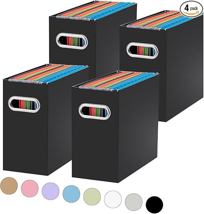 Oterri File Organizer, 4 Packs Small Storage Box, Cardboard File Folder Organizer, Collapsible File Box, Hanging File Organizer for Letter Size, Portable File Box with Handle, Only Box（Black）