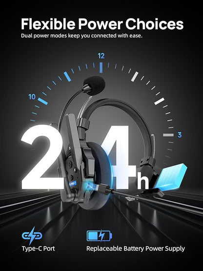 SYNCO XTALK XPRO Wireless Intercom Headset, 2.4GHz Full Duplex Wireless Communication Headset 500m/1640ft with Noise Reduction, Xtalk-Xpro1-Wireless-Headset-Intercom（Single）