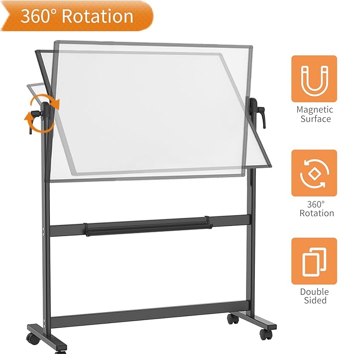 VIZ-PRO Double-Sided Magnetic Mobile Whiteboard, 72 x 40 Inches, Black Aluminium Frame and Stand