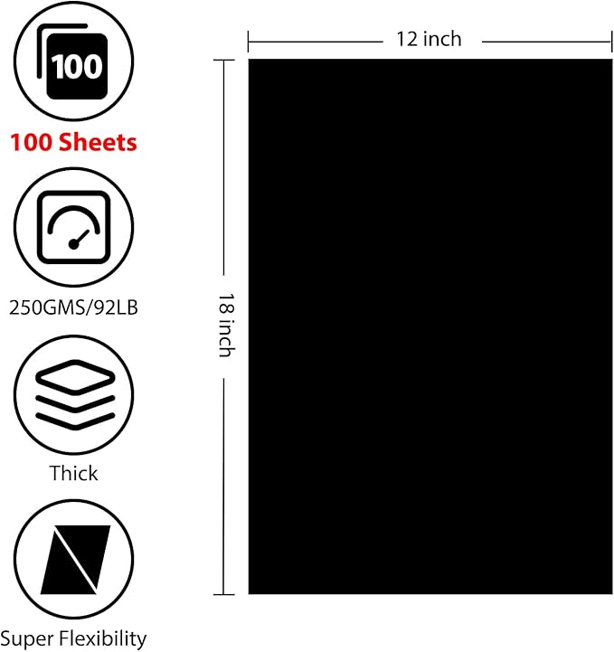100 Sheets Black Cardstock 12” x 18”, 92lb/250gsm Black Card Stock, Thick Card Stock Paper, Heavy Cardstock Paper for Printer, Resume, Scrapbooks, Art, Crafts, Business Cards