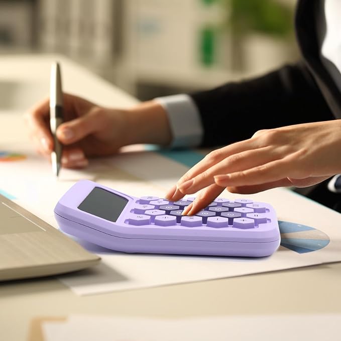 Purple Calculator, Standard Calculator,12 Digit Large LCD Display,Basic Office Calculator with Hexagonal Button,Purple Office Supplies and Desk Accessories,Gifts for Coworkers