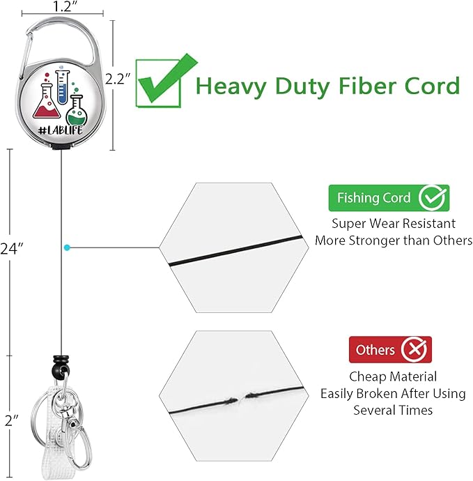 LAB Life Medical Badge Reel Retractable Heavy Duty with 360°Swivel Carabiner Clip, Laboratory Science ID Badge Holder Retractable, Nurse Teacher ID Card Holder Retractable Keychain Name Badge Clip