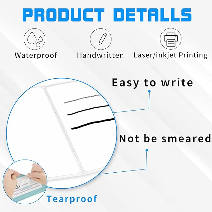 Name Tag Stickers,3.5" x 2.25" White Labels,Waterproof/Oil/Tear Resistant/Ink Won't Smudge (260pcs,1 Roll)