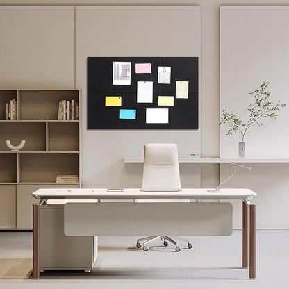 Large Cork Board 36" x 24", 6 Pack Felt Wall Tiles with Colored 30 Pcs Pushpins, Black Bulletin Board with Removable Self-Adhesive Strips, Pin Board Cork Boards for Walls Office Home- Black
