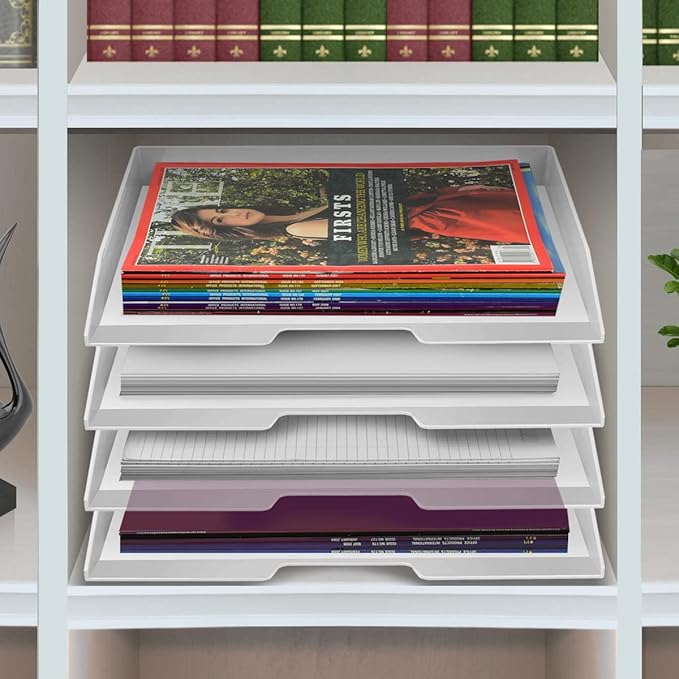 Acrimet Stackable Letter Tray 4 Tier Side Load, Plastic, Desktop File Organizer (White Color)