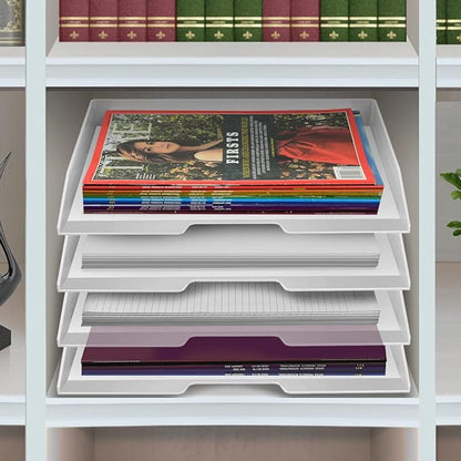 Acrimet Stackable Letter Tray 4 Tier Side Load, Plastic, Desktop File Organizer (White Color)