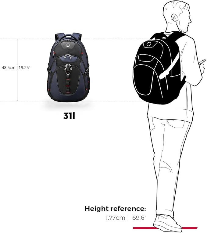 Swissdigital Design Large Business Laptop Backpack with Smart USB Charging Port, Travel Backpack Fits 15.6 inches laptops, Water Repellent College Backpack for Men Women (VECTOR SD803-12 Blue/Black)
