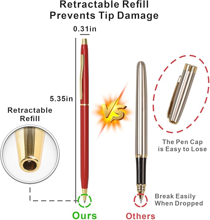 Cambond Ballpoint Pens Red Pens - Metal Pen Black Ink Pens 1.0 mm Medium Point Retractable Nice Pens Smooth Writing Pens for Journaling Men Women Police Uniform Office Business, 10 Pack (Red)