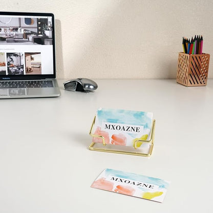 Gold Business Card Holder, Business Card Holder Display Stand for Desk, Modern Business Card Organizer for Women, 2 Pack