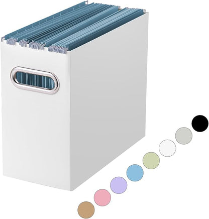 Oterri File Organizer, Small Storage Box, Cardboard File Folder Organizer, Collapsible File Box, Hanging File Organizer for Letter Size, Portable File Box with Handle, Only Box (White,1 Pack)